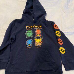 Pokémon Navy Bulbasaur, Charmander, Squirtle Pikachu Hooded Sweatshirt (Small)